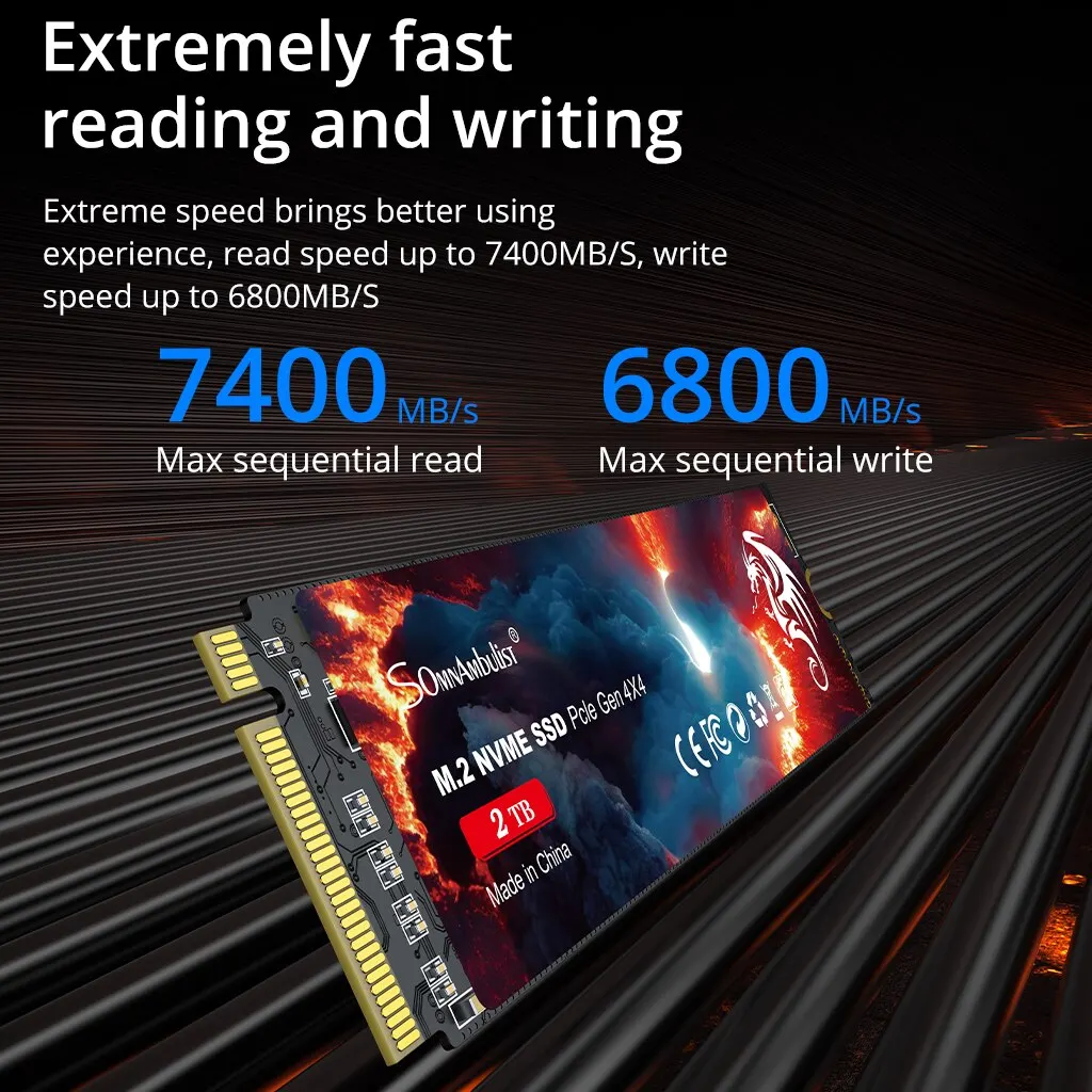 SomnAmbulist SSD PCIe4.0x4 NVMe 7400 MB/s M.2 2280 1TB 2TB PCIe 4.0 Ʈ ũ  ܼ   ָ Ʈ ̺