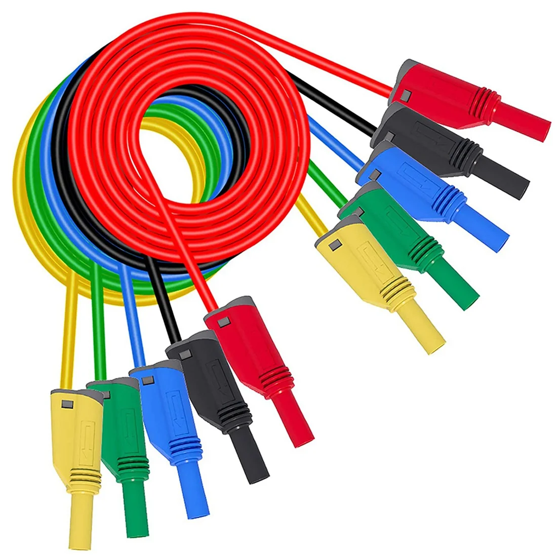 

5PCS Banana Plug Silicone Test Leads 4mm Fully Insulated Safety Shrouded Stackable Banana Plug Soft Wire Extension Cable
