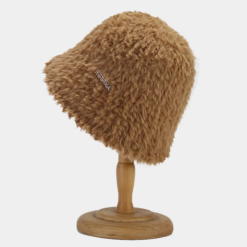 

2023 New Winter Faux Fur Furry Bucket Hat For Women Teens Girl Fluffy Faux Lamb Wide Brim Solid Color Warm Plush Fisherman Hat