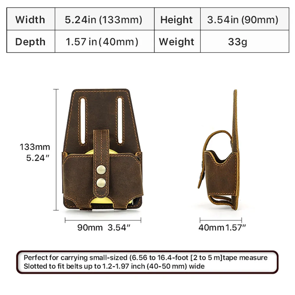 Genuine Leather Large Measure Holder Tool Tapes Holster Pouch Loop Attach to Belt for Carpenters Electricians Storage Kit Holder