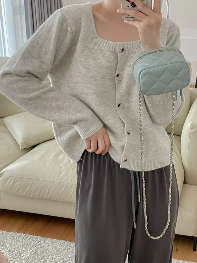 

2022 Autumn New Short Cardigan Chic Knitted Coat Simple Style Fashion Elegant Temperament Single Breasted Korean Women Sweater