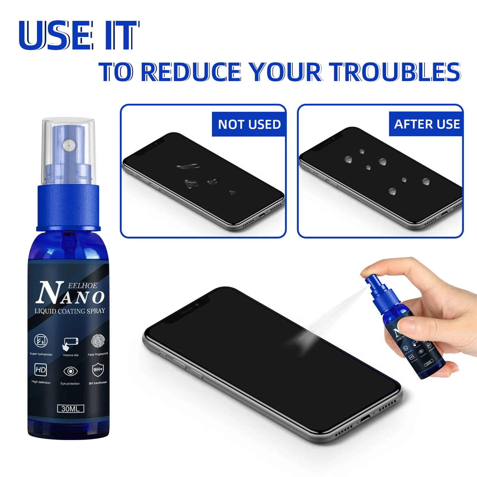 Mobile Phone Screen Protector Spray Hydrophobic Polish Liquid Coating Protection Spray Anti-Fingerprint NanoCoating for Mobile Phones