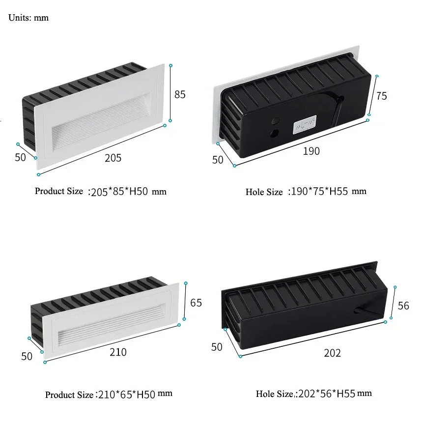 

Horizontal Outdoor LED Stair Lights Indoor 100-240V 6W Wall Lighting DC12V IP65 Corner Steps Decks Pathway Yard Staircase Fences