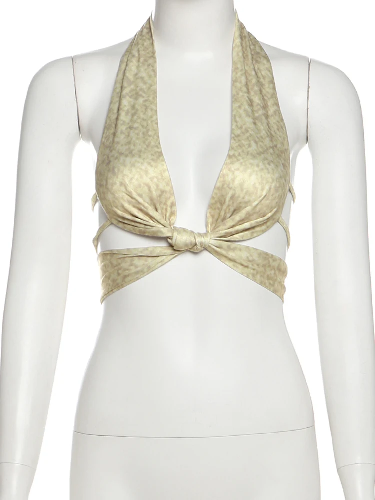 Nibber Fashion Irregular Hollow Cross Knot Crop Tops Women Halter Low-Neck Bandgae Backless Street Wild Style Skinny Outfits