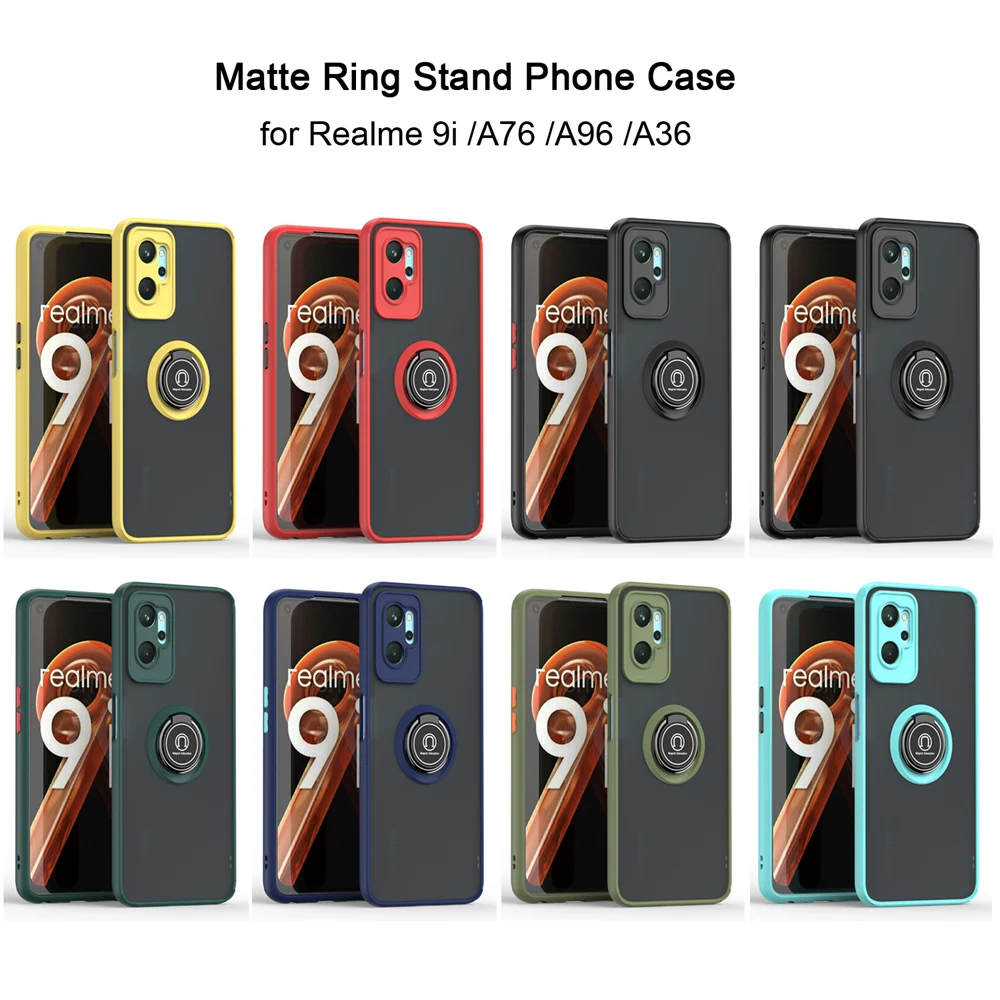 KEYSION Fashion Matte Case for Realme 9 Pro+ 9i Transparent Ring Shockproof Phone Cover for OPPO A96 A95 A94 A76 A36 A74_voghion.com