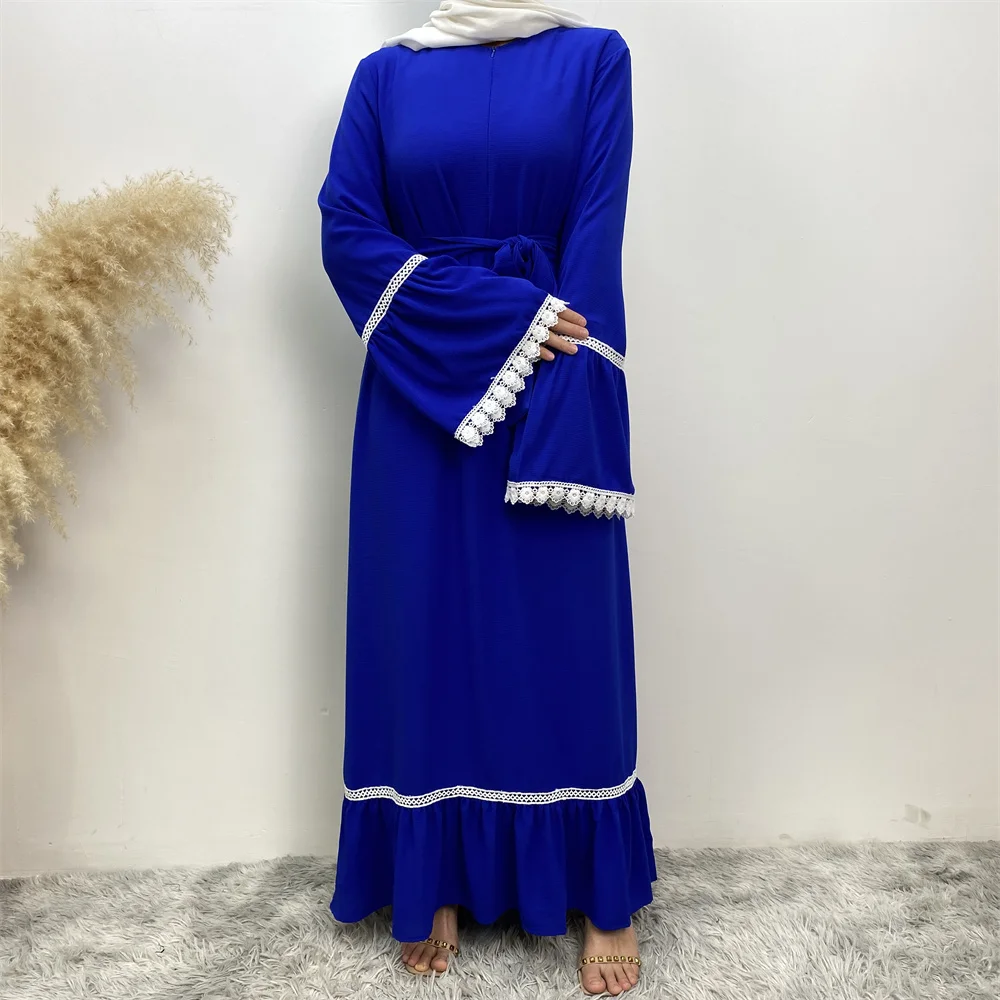 فستان فضفاض للنساء في الشرق الأوسط ، دانتيل أبيض ، أكمام طويلة ، نمط سحاب ، شائع ، مرقع ساخن ، دبي ، تركي ، إسلامي ، موضة جديدة ، رائج