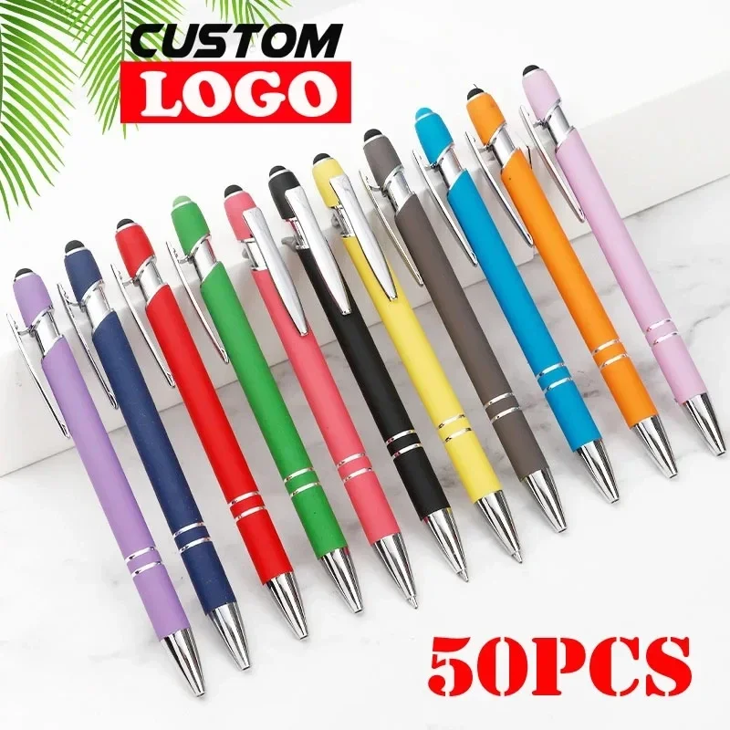 50Pcs Metal Business Ballpoint Universal Drawing Touch Screen Stylus Pen Free Engraved Name Custom Logo School Office Supplies