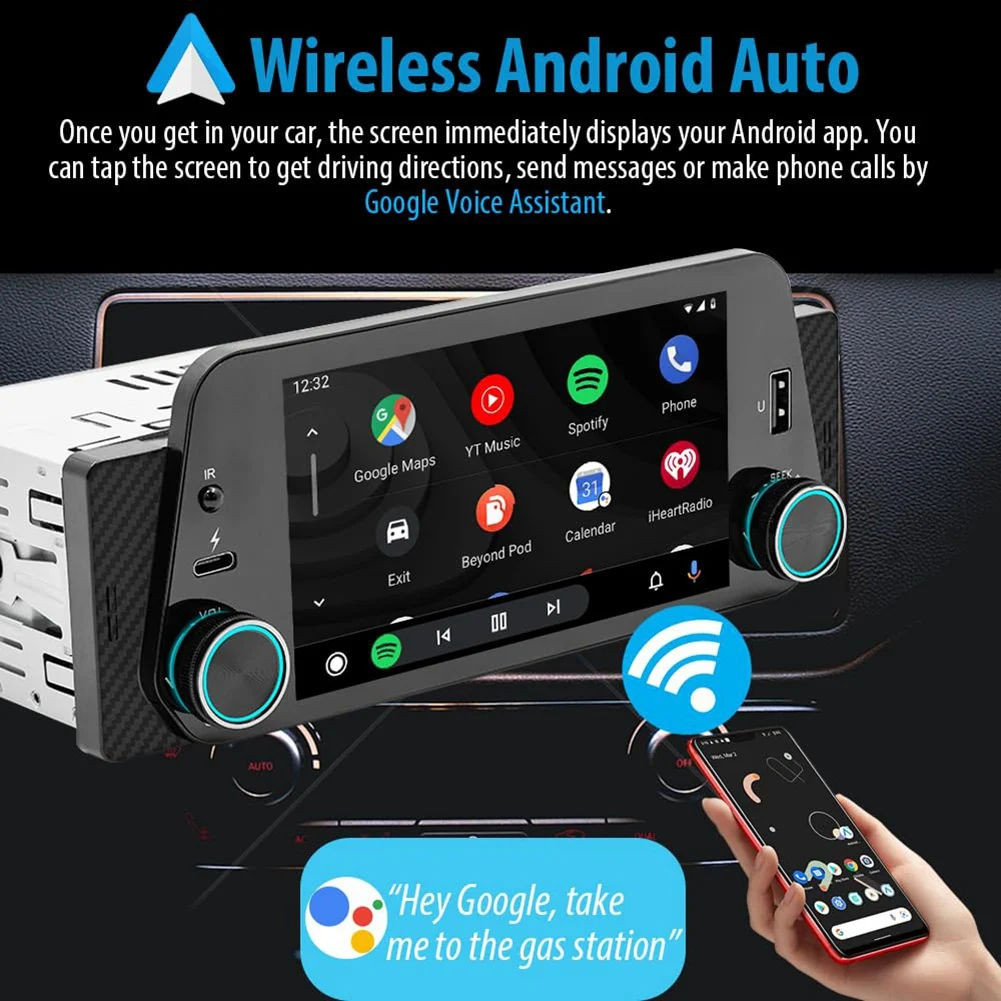 Single Din Car Stereo With Wireless Carplay/Android Auto, Touchscreen Radio, Bluetooth, Backup Camera, Mirror-Link