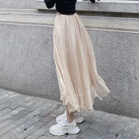 Gidyq mode femmes jupe en mousseline de soie décontracté coréen taille haute ample cheville longueur jupe printemps tout Match femme à volants une ligne jupes 2