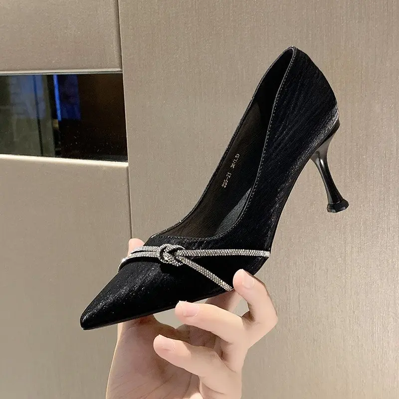 High Heels Women's 2024 Spring/Summer/Autumn New Korean Edition Pointed Thin Heels Shallow Mouth Black High Heels