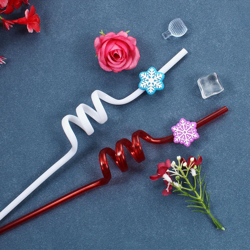 Colorful Snowflake Spiral Straws – Reusable Drinking Set
