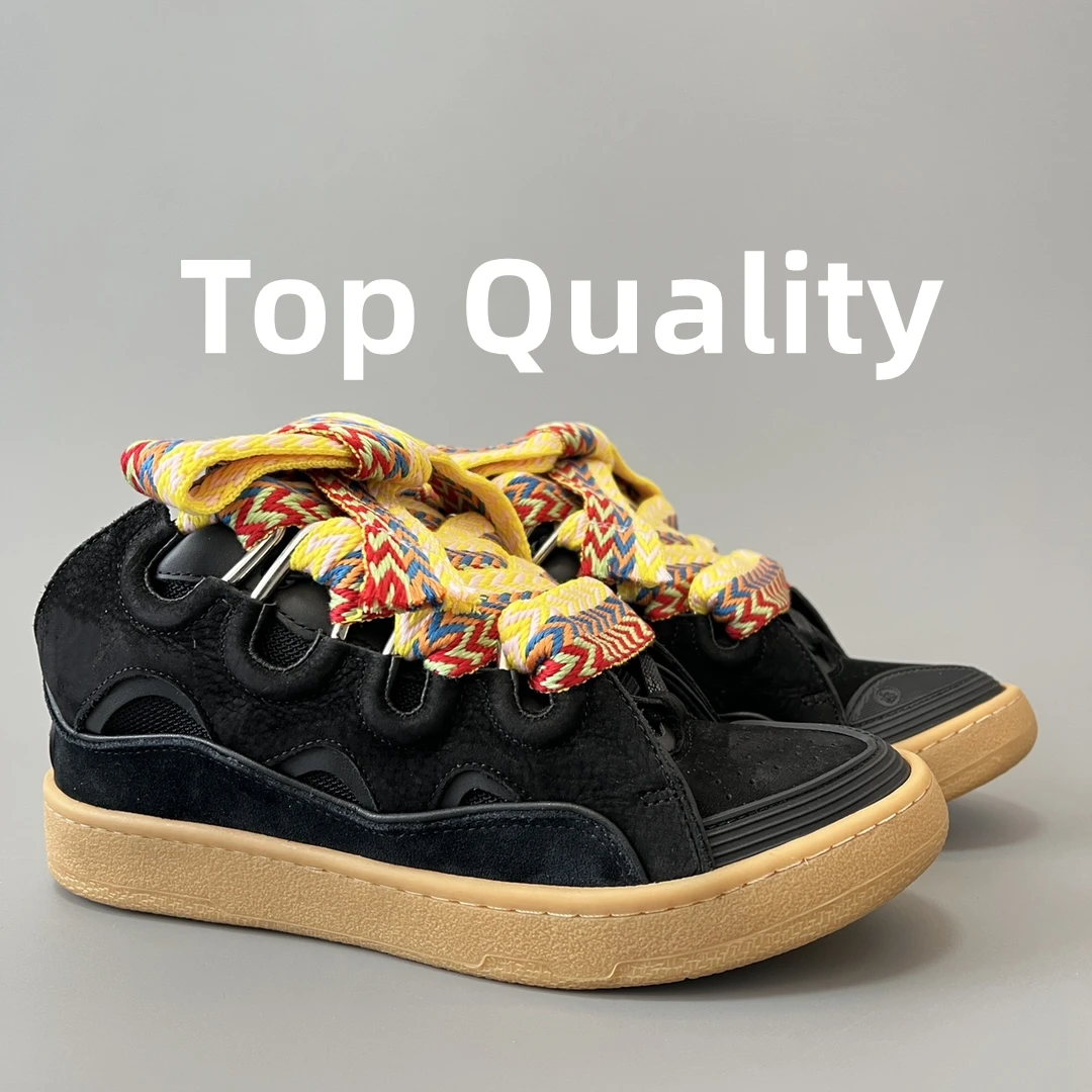 New women's Men's sports shoes Thick tongue design Colorful shoelaces Casual Shoes Hip-hop Genuine leather material