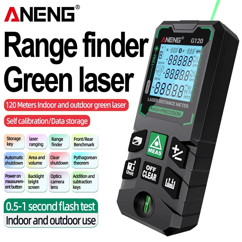 ANENG G50/G70/G100/G120 Autonomous Benchmark Rangefinder Green Laser Distance Meter 0.5~1 Second Flash Test Diastimeter Tools laser rangefinder distance meter laser tape measure