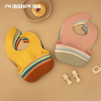 Bavaglini impermeabili in silicone per bambini Bavaglino regolabile per mangiare con tasca per ragazzi e ragazze Roba per l'alimentazione del bambino antisporco BPA gratuito