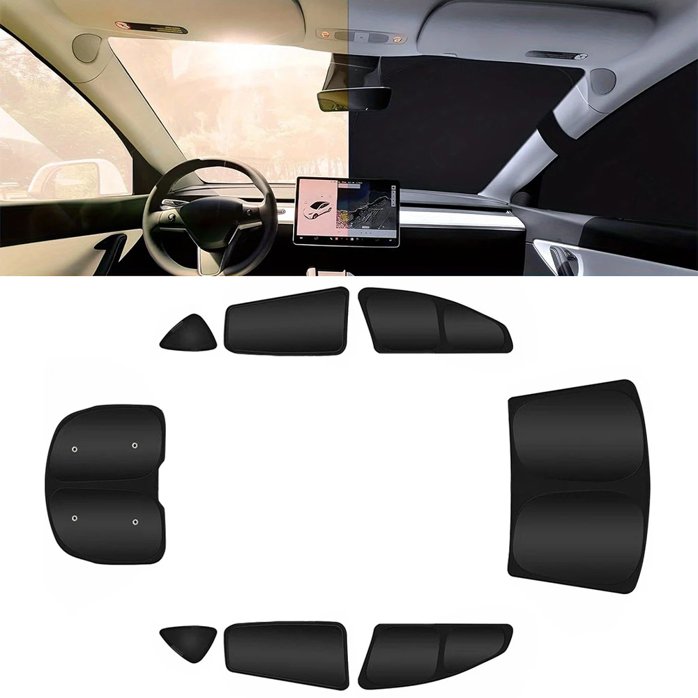 8Pcs/Set Car Windows Sun Shade UV Protection Total Blackout Sun Visors Auto Sun Shade for Tesla Model Y 2020-2024 All Windows