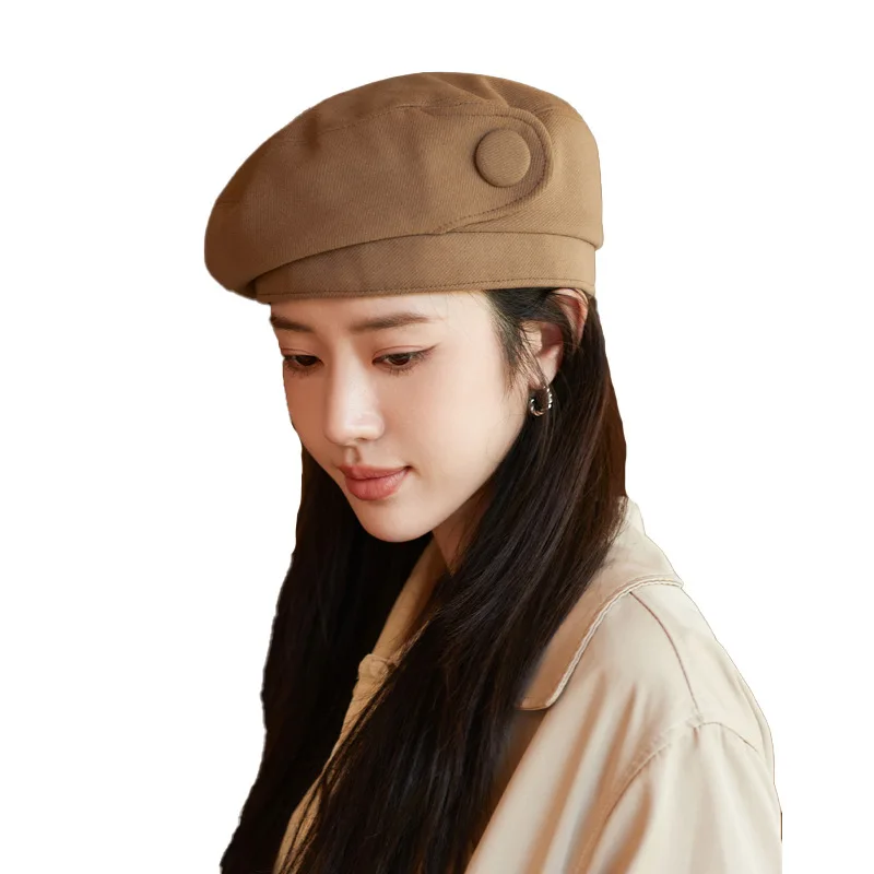 Retro Handmade Beret Spring Autumn Women Black Beige Woolen Beret Khaki Brown Painter Hat Female Winter Temperament Sense Cap