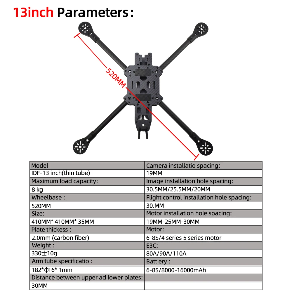 Trépied de course pour drone FPV installé sous un drone, assurant la stabilité de la caméra en vol.