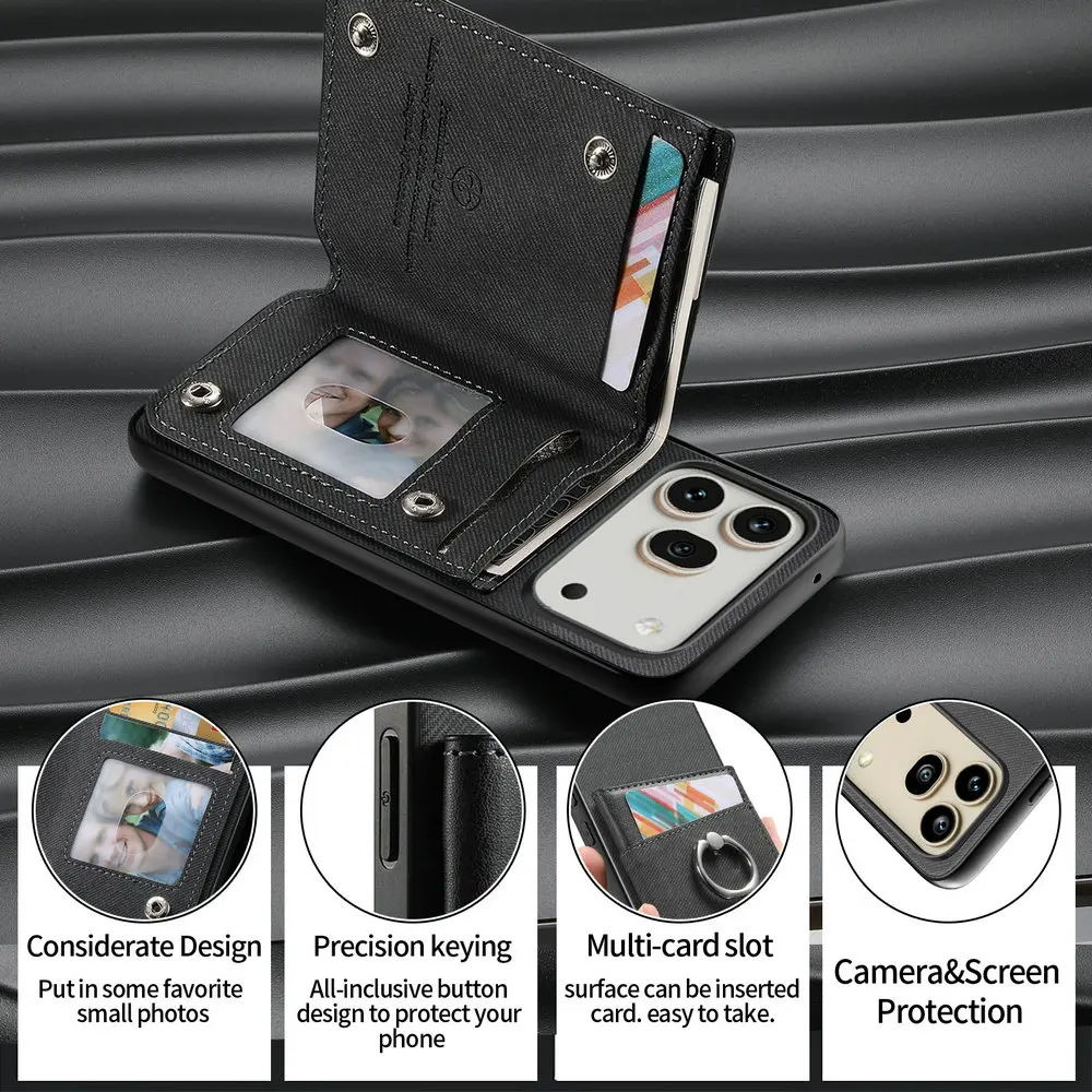 Wallet Double Button Magnet Leather RFID Card Case and Back Cover