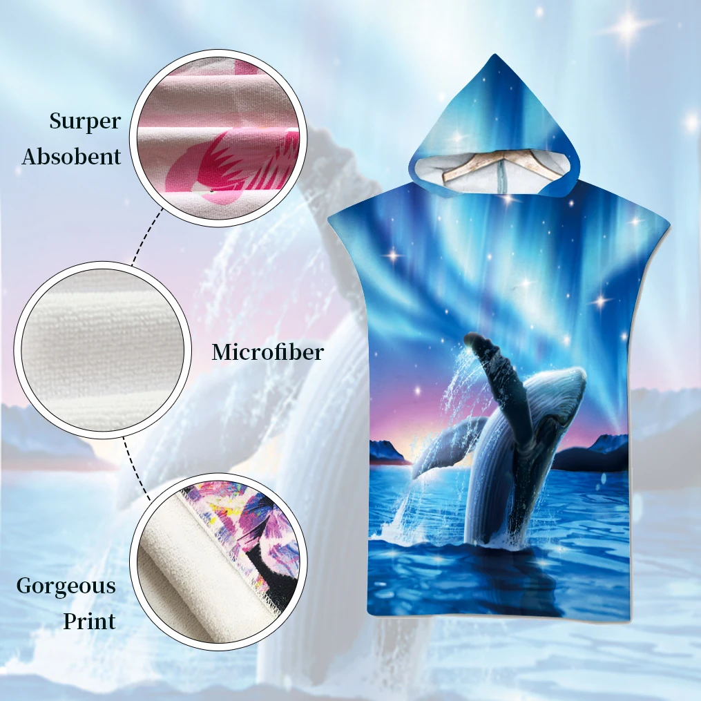 Underwater World Dolphin Hippie Adult Beach Towel Whale Jump Pattern Hooded Bath Towel Surf Poncho Changing Robe Bathrobe Decor microfiber towels,quick drying towel,surf changing robe