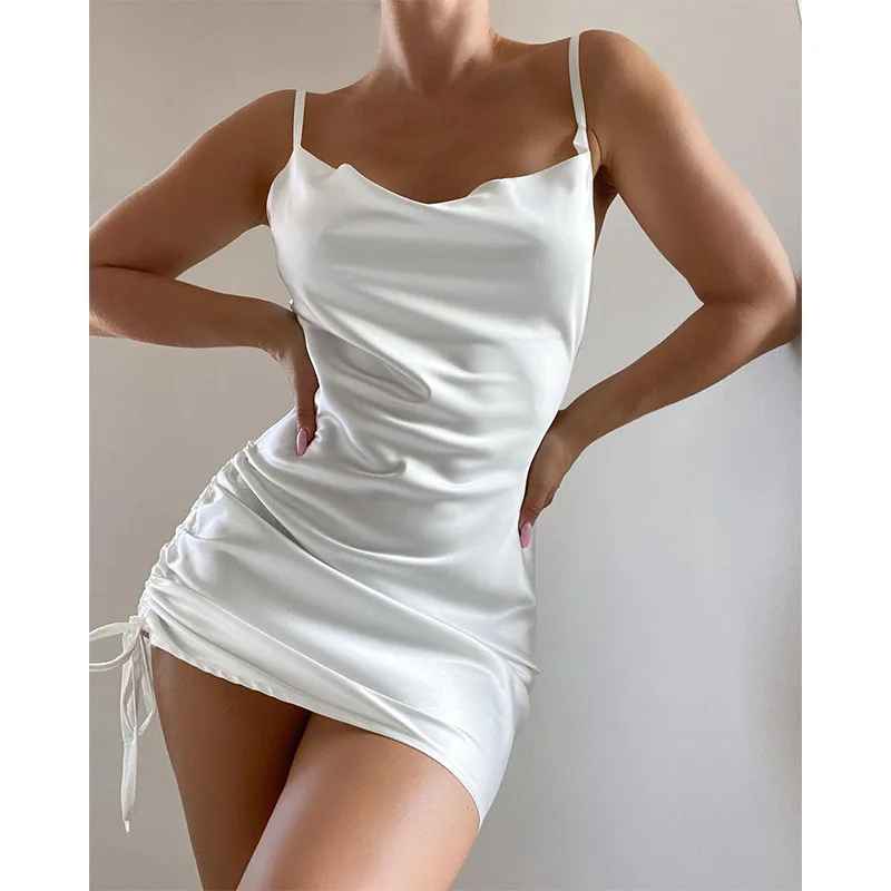 

Spring and Summer Fashion Irregular Pleated Dresses Women Mini Dress 2022 Women's Temperament Nightclub Sexy Drawstring Dress