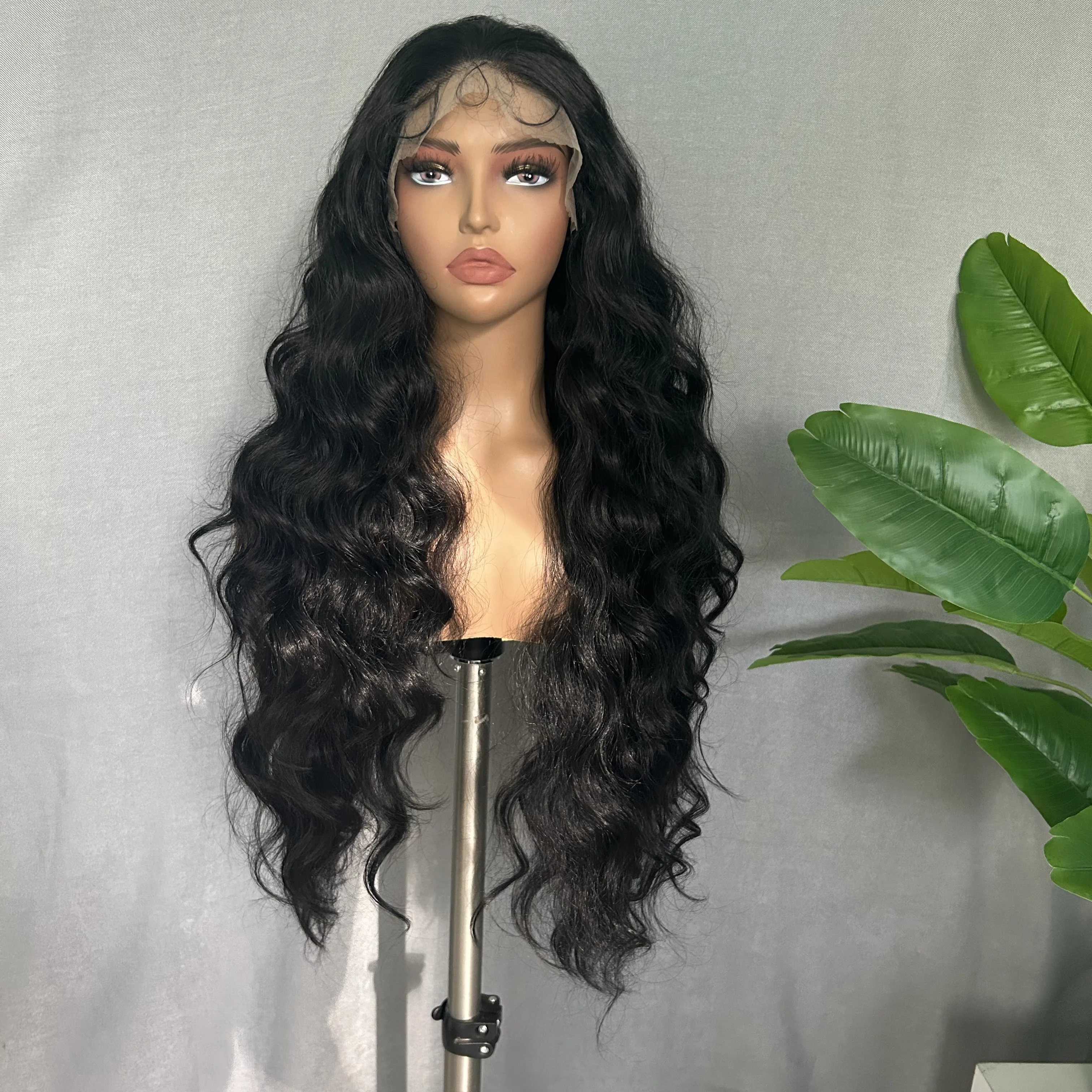 

SOKU 6x13 Free Part Transparent Lace Front Wigs For Black Women Long Body Wave Black Wig Natural Synthetic Daily Heat Resistant