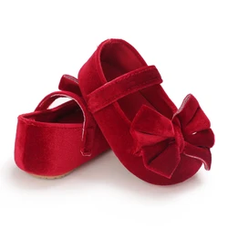 Newborn Flannelette Princess Bow Shoes - Soft Sole Toddler Flats - 0-6 Months (B282 red)