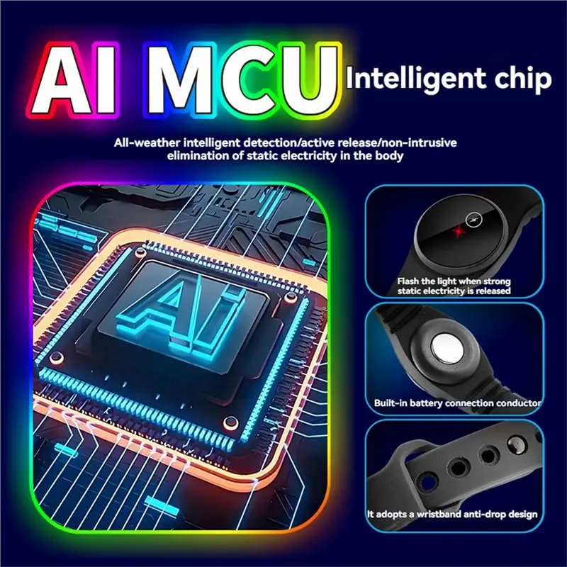 손목 스트랩 스마트 AI MCU 정전기 방지 팔찌 에너지 버클 정전기 제거 손목 밴드 겨울용