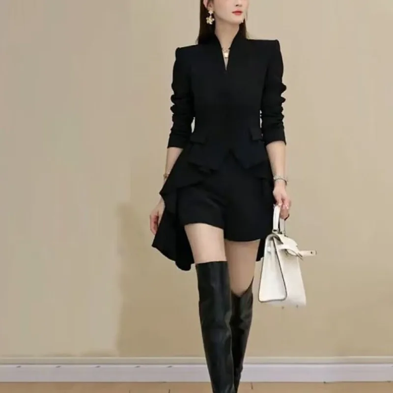 

Autumn Winter New Fashion Elegant Women's Dresses Sets V-neck Long Sleeved Robe Solid Color Female Clothes Casual Youth Vestidos