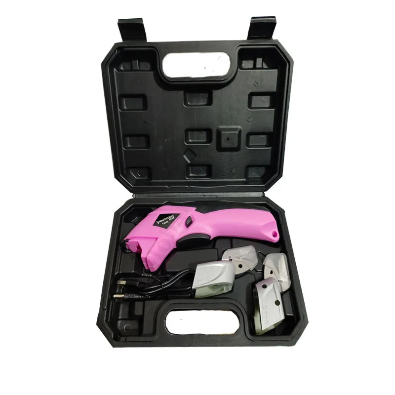 핑크 무선 전기 가위 4V 충전식 원단 가위 가정용 재봉 전기 커터 가위 가죽 옷 재단