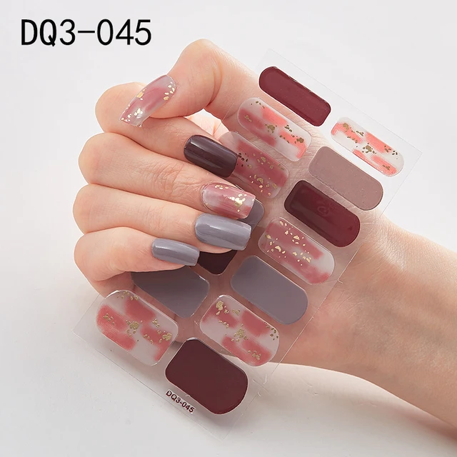 Korean Fashion Colorful 3D Glitter Sequins Nail Art Stickers Manicure DIY Nail Strips Wraps Solid Color DQ3-045