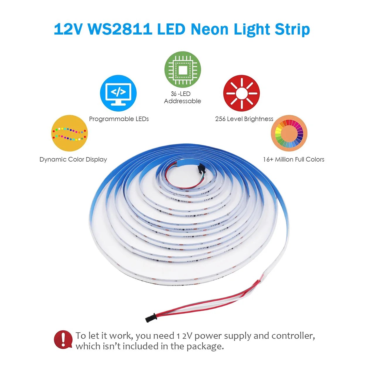 12V WS2811 RGB COB LED Strip Light Wifi Bluetooth-compatible Remote Control Power Kit Dimmable Flexible Tape Dream Color Decor