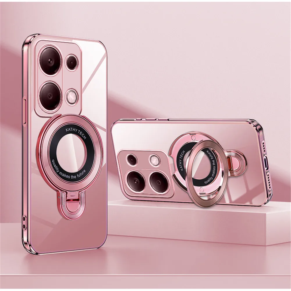 Luxury Transparent Plating Magnetic Case with Silicone Stand