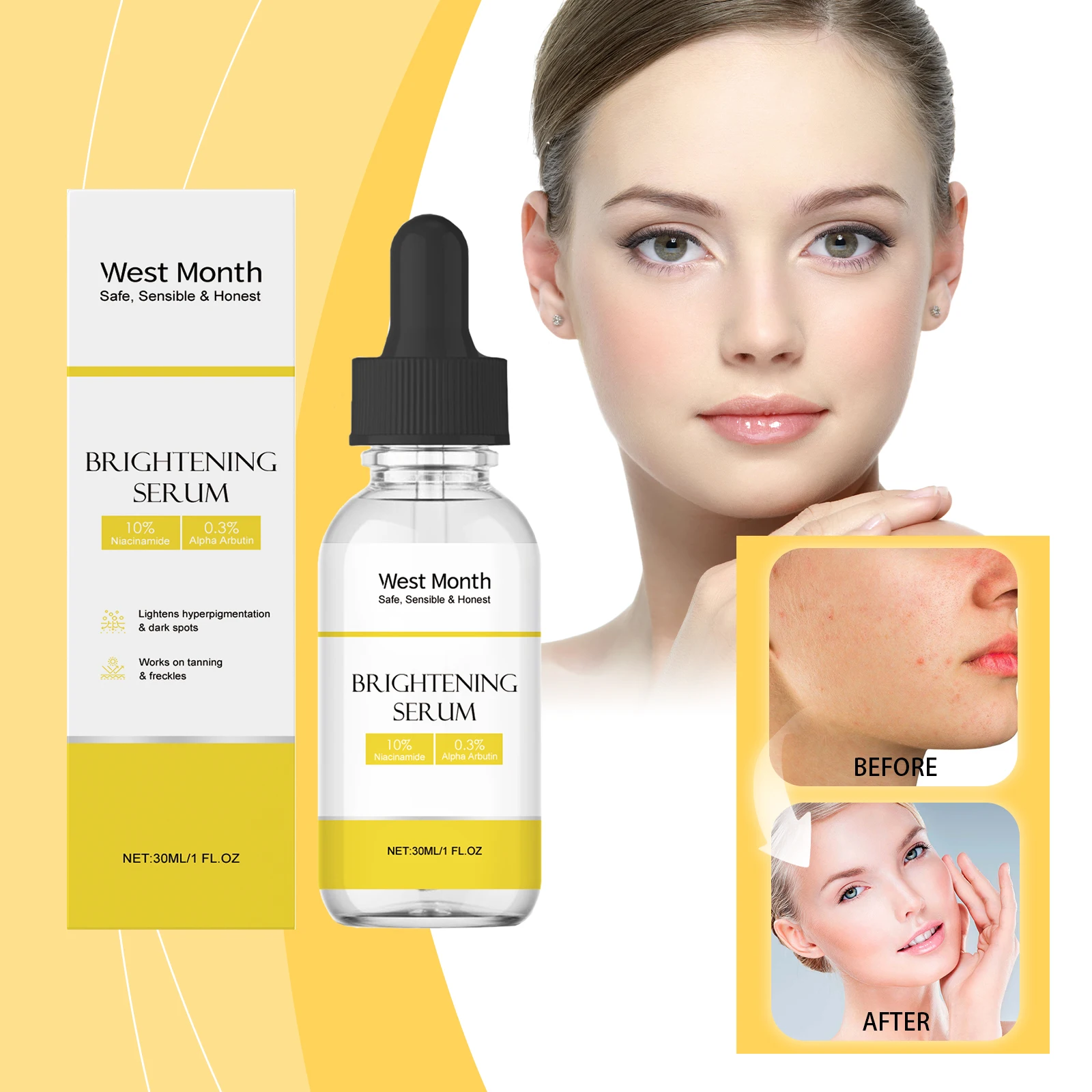 WEST MONTH Brightening Serum Tightening Hydrating Smoothing nourishing Brightening Face Skin Care Product 30ml 4