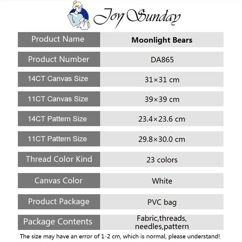 Cross Stitch Kit Joy Sunday Moonlight Bears Cross Stitch Kits 16ct 14ct 11ct Canvas Fabric Cotton Thread Diy Embroidery Kit Home Wall Decoration