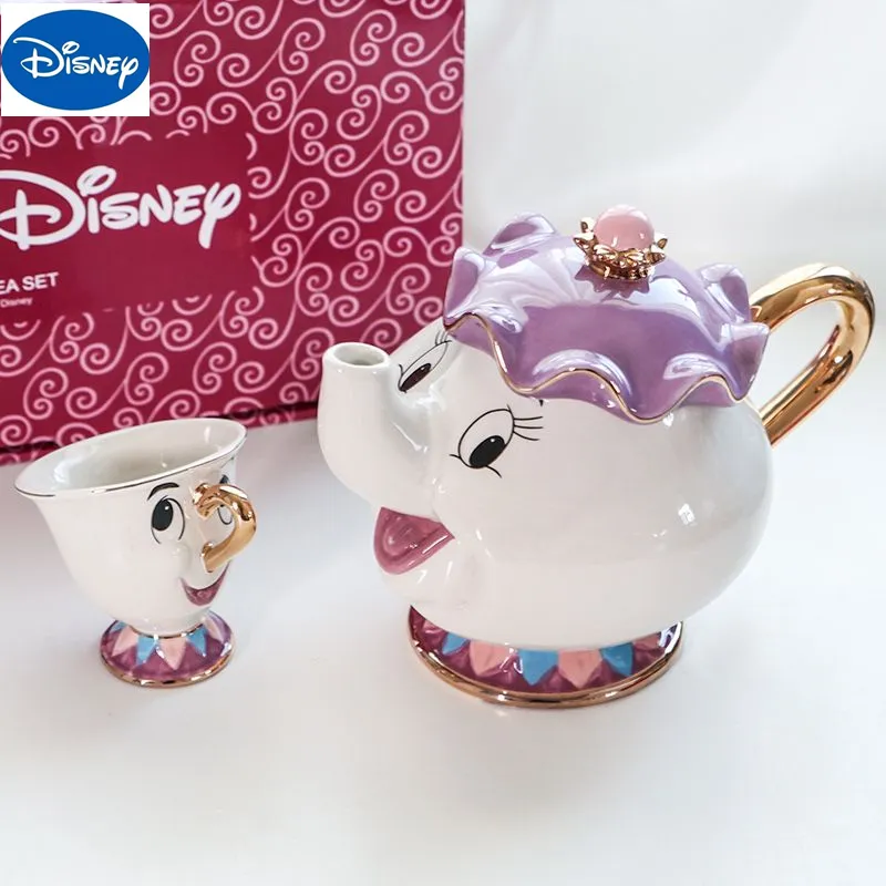 Disney Teapot Cute Cartoon Beauty And The Beast Coffee Pots Mug Mrs Potts Chip Cup Tea Pots Cup One Tea Sets Gift Droshipping