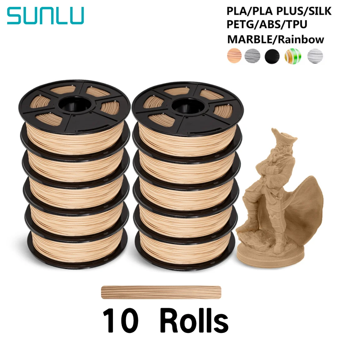 SUNLU PLA/PLA+/SILK/Rainbow/Marble/Meta/WOOD/Carbon Fiber Filament 1.75MM ±0.02mm 10 Rolls No-clog for FDM 3D Printer Materirals