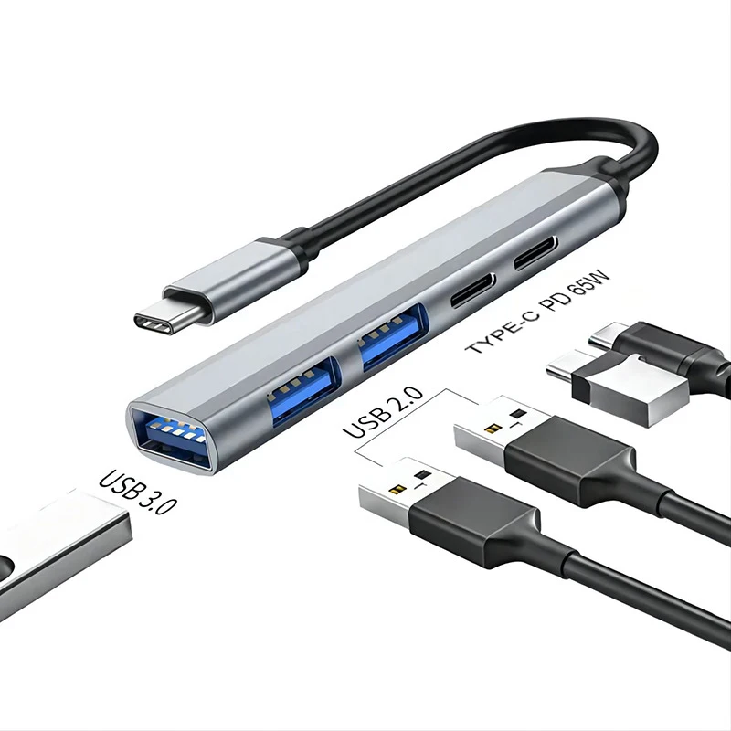 Enhanced USB-C Hub with 5-in-1 Functionality and 65W Power Delivery for Laptops and Accessories