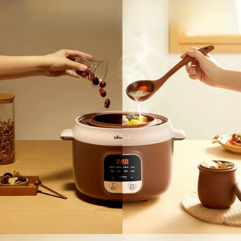 Bear 220V Slow Cooker Soup Pot A Cup of Four Gallons of Household Stew Electric Casserole Purple Casserole Pot Crock