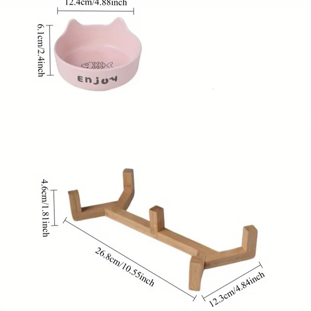 3pcs/set (1pc rack + 2pcs bowl) Non-Slip Ceramic Double Pet Food Bowl for Cats and Dogs - Prevents Spills and Slips 5