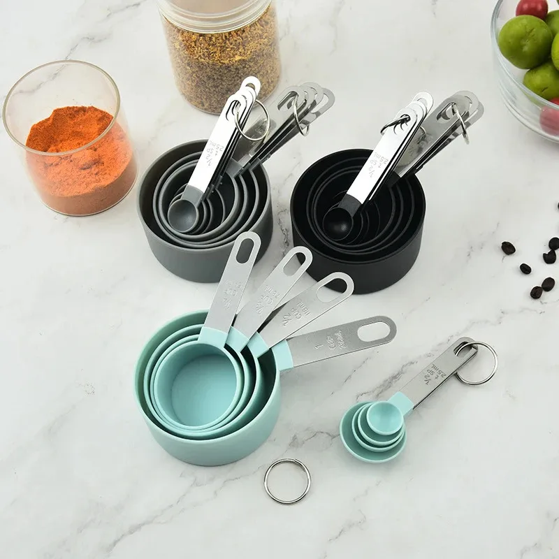 Plastic Measuring Cups & Spoons Set with Stainless Steel Handles (4/8 Pcs) 2