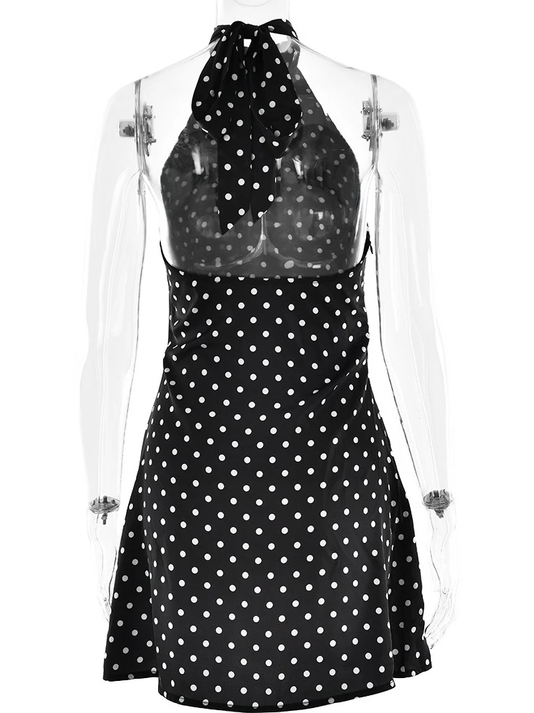 FDYOUI Woman Clothes Halter Sleeveless Polka Dot Satin Short Dress 2026  Summer Sexy Bandage Backless Mini Evening Party Dresses - AliExpress  200000345