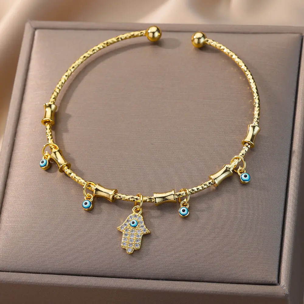 Zircon Fatima Hand Bangle Evil Eye