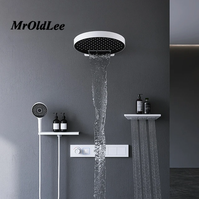 หรูหราระบบฝักบัวอาบน้ําชุด 4 ฟังก์ชั่นซ่อนก๊อกน้ํา Thermostatic Mixer อุณหภูมิดิจิตอลจอแสดงผลสมาร์ทห้องน้ํา TAP 1