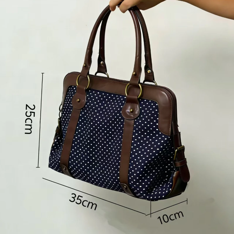 Borsa a Mano Retrò Coreana a Pois, Valigetta Grande Multifunzionale in Pelle Patchwork, Borsa Elegante e Graziosa, Borsa Casual per il Pendolarismo - immagine 6