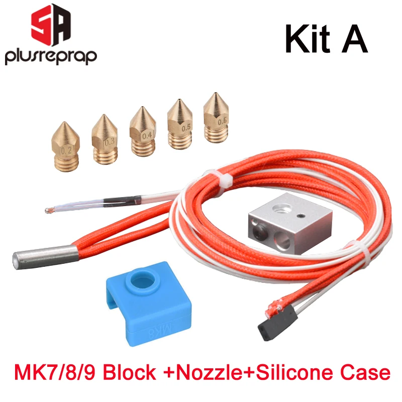 3D Printer MK8 Hot End Aluminum Heated Block with Thermistor Ceramic Heater Nozzles Kit for 1.75mm Filament 12V/24V