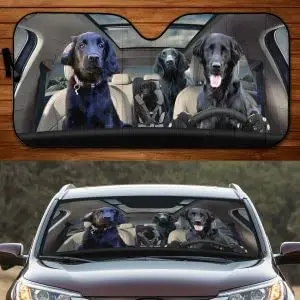 

Funny Flat-Coated Retriever Driving Dog Lover Car Sunshade, Car Window Sun Cover for Flat Coated Retriever Mom, Car Windshield f
