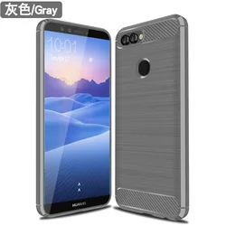 Shockproof Carbon Fiber Brushed Silicone Phone Case for Huawei Y9 2018 (Grey)