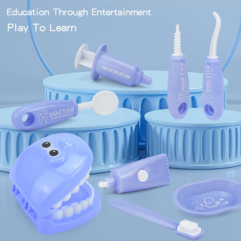 9PCS Dentist Play Set Plastic Simulation Medical Kit Pretend Toy for Kids Hygienic Habbit Cultivation Role Play Game