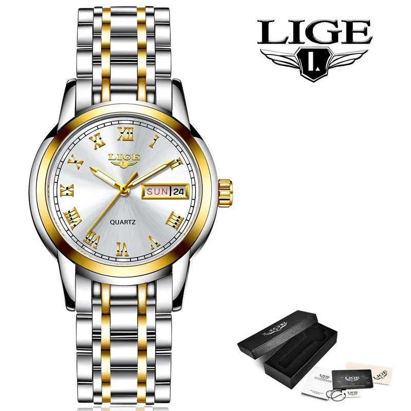 

LIGE 2024 New Gold Watch Women Watches Ladies Creative Steel Women's Bracelet Watches Female Waterproof Clock Relogio Feminino