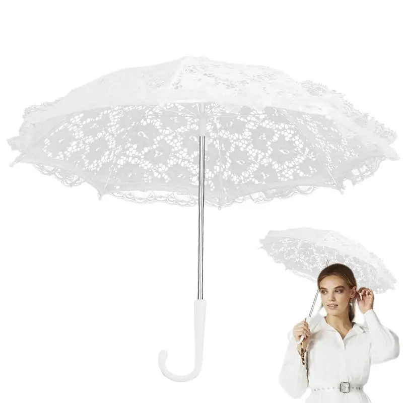 1pc Vintage Lace Umbrella Parasol Sun Umbrella Wedding Decoration Photography White Beige Lace Sunshade Umbrella